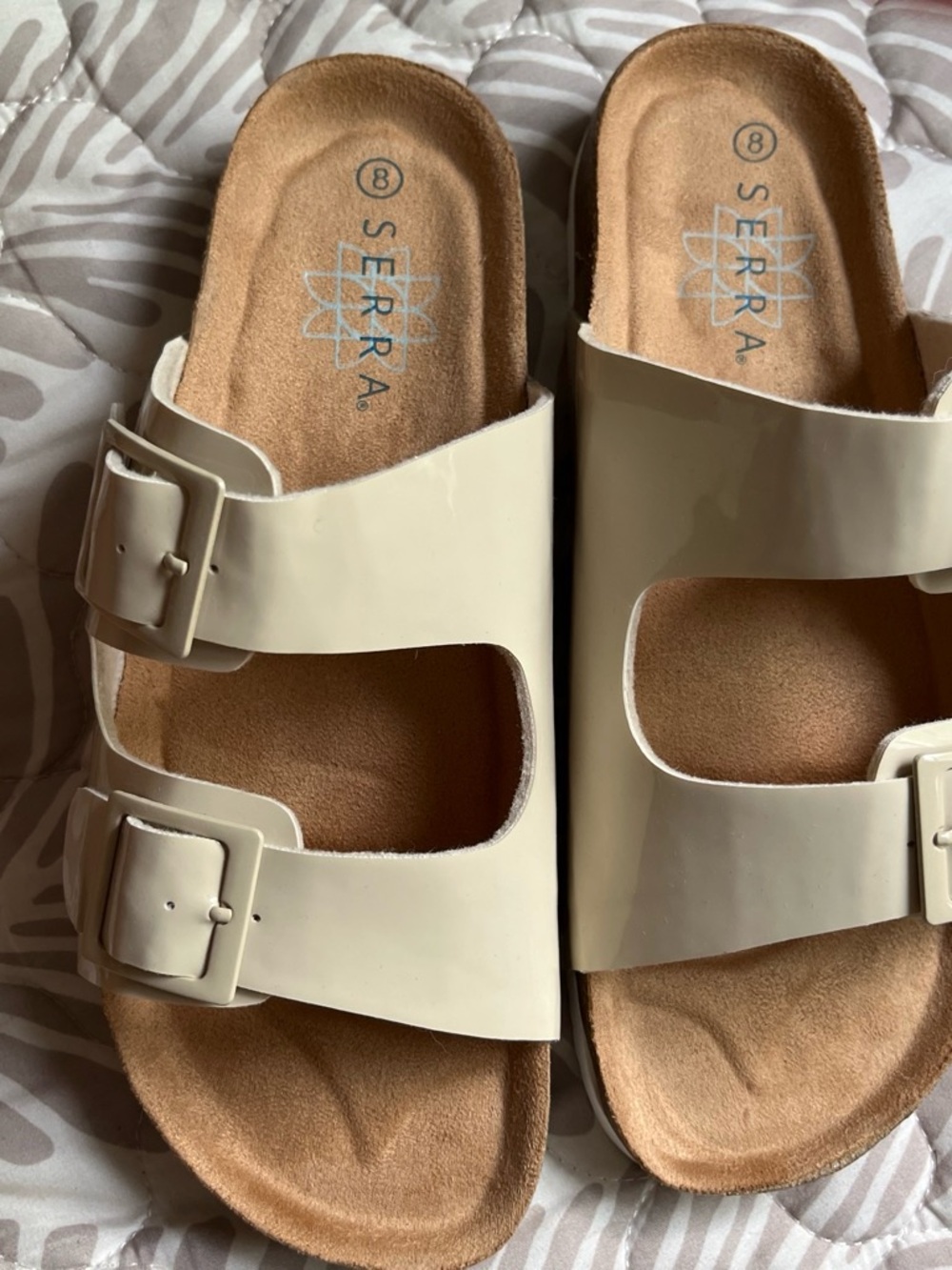 Serra Women's Cream Double-Buckle Slide Sandals